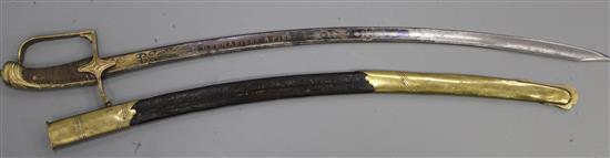 A late 18th / early 19th century Napoleonic officers sabre and scabbard, overall length incl. scabbard 36in.